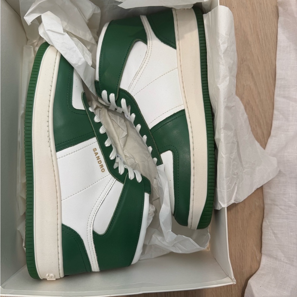 NEW Sandro Magic Green & White High-Top Sneakers Men's 41 - Picture 6 of 10